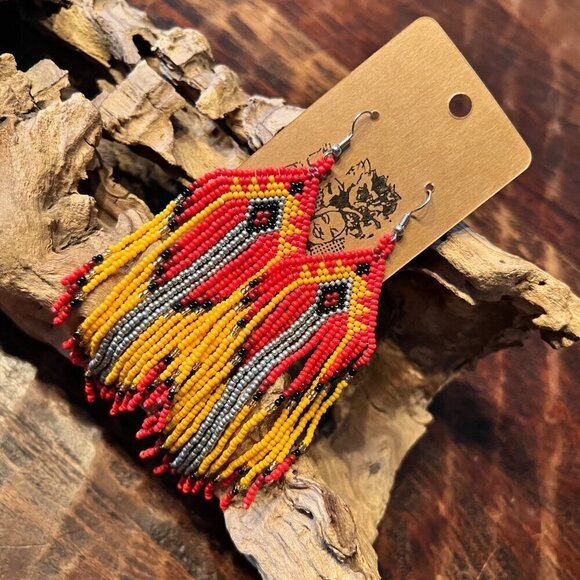 Hand Beaded Long Boho Fringe Earrings - Picture 2 of 6